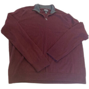 Nordstrom‘s 100% Merino wool washable Oxblood gray collar half zip sweater XL
